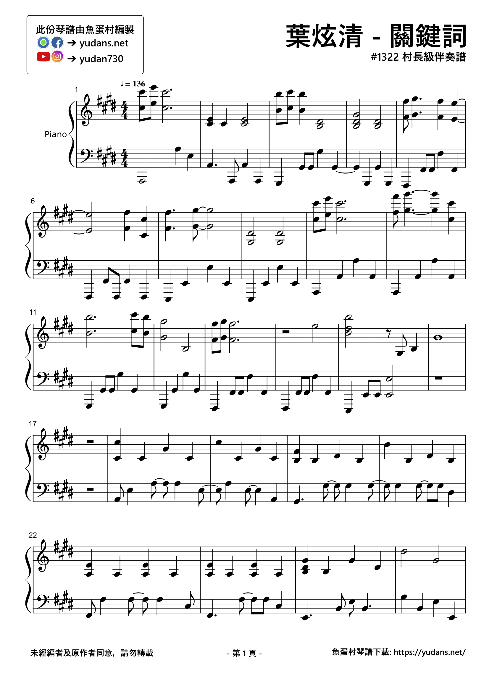 關鍵詞 Stave Sheet Page 1