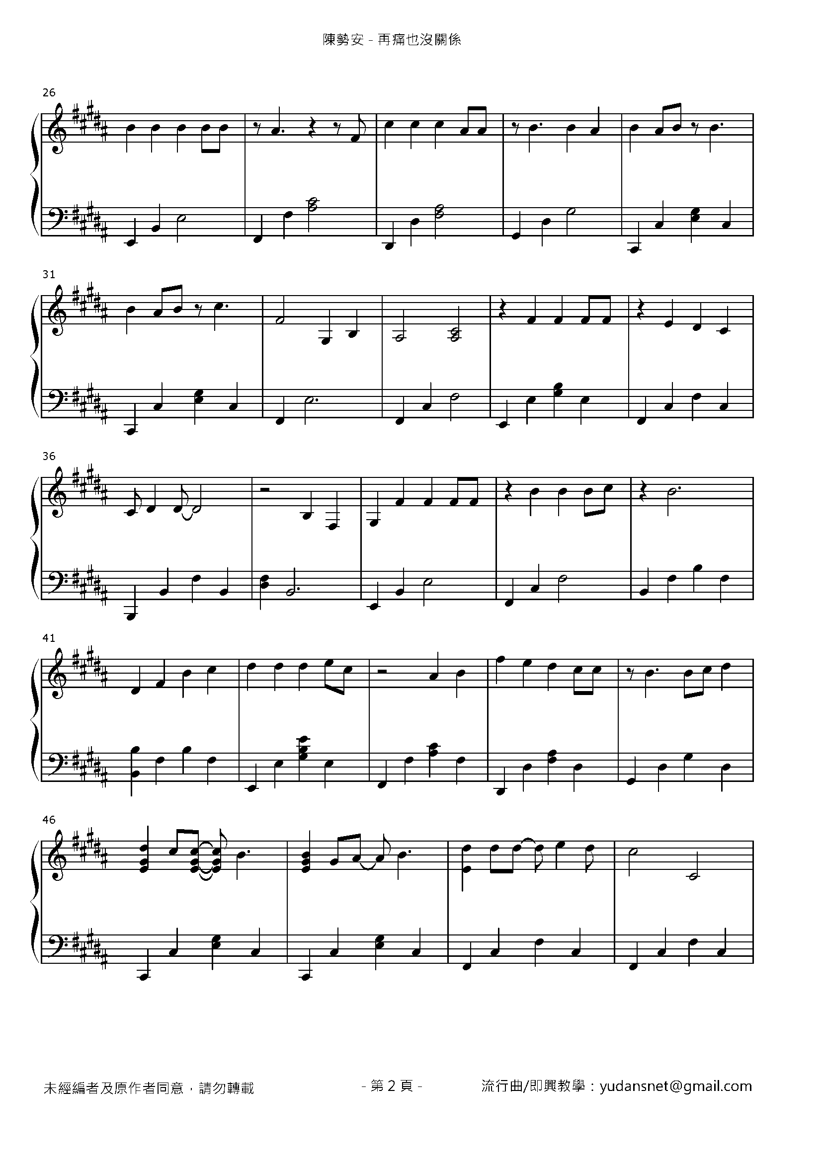 再痛也沒關係 Stave Sheet Page 2