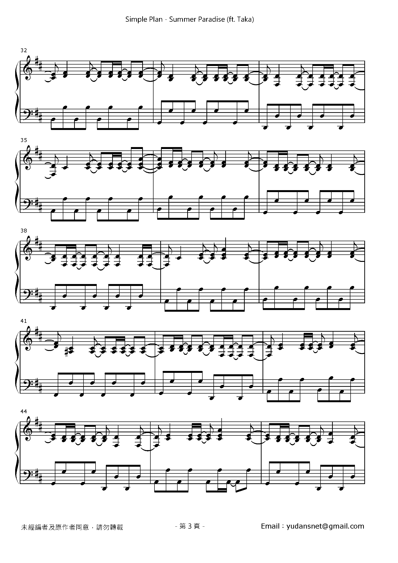 Summer Paradise (ft. Taka) Stave Sheet Page 3