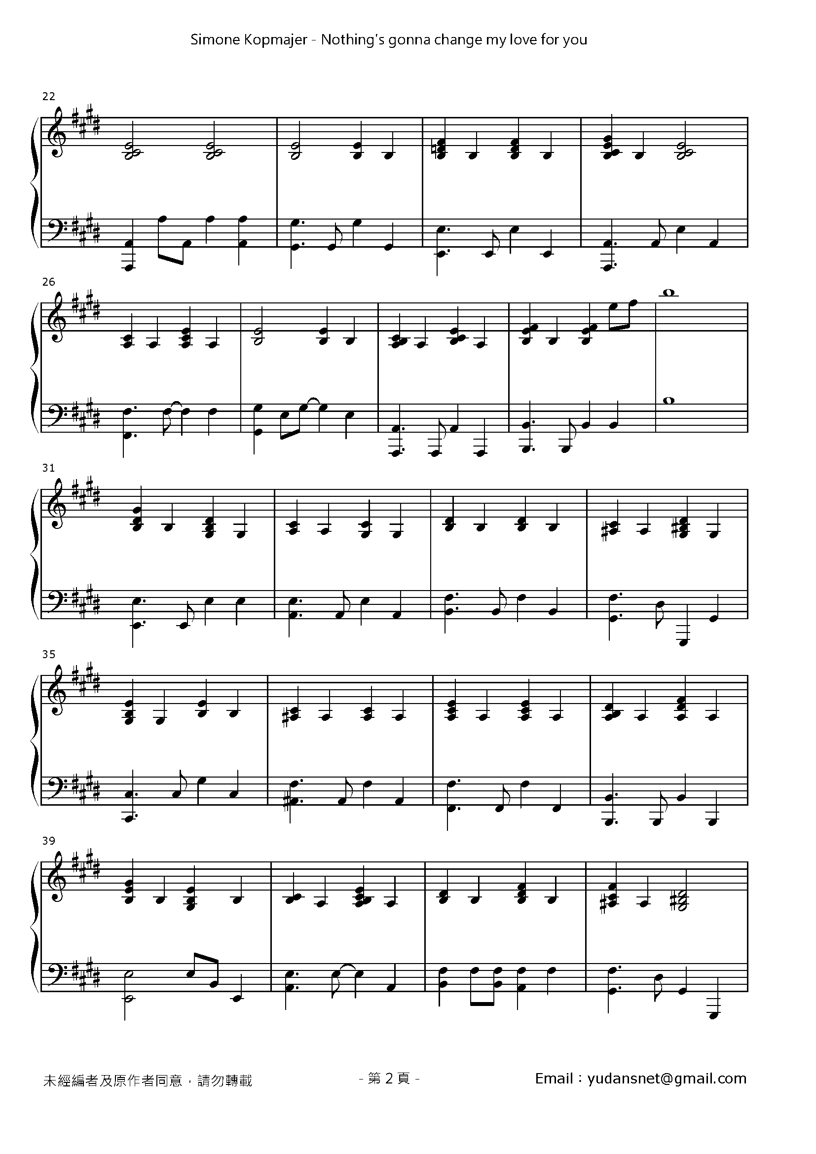 Nothing's gonna change my love for you Stave Sheet Page 2