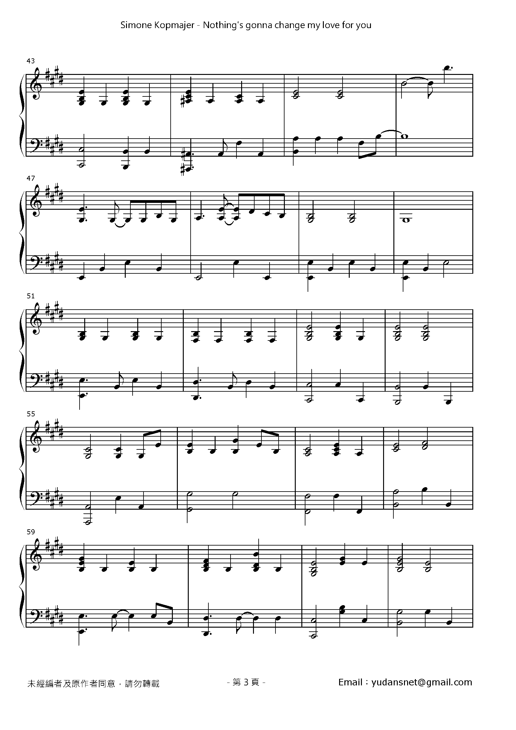 Nothing's gonna change my love for you Stave Sheet Page 3