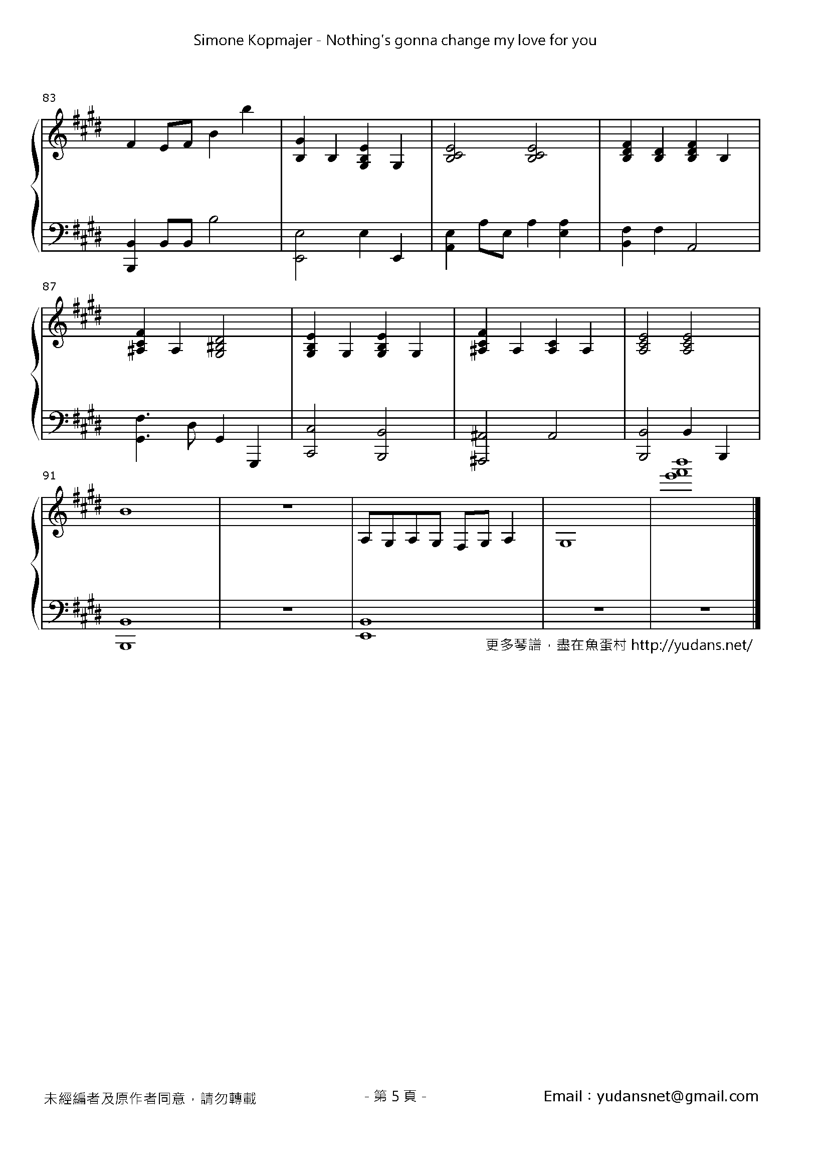 Nothing's gonna change my love for you Stave Sheet Page 5