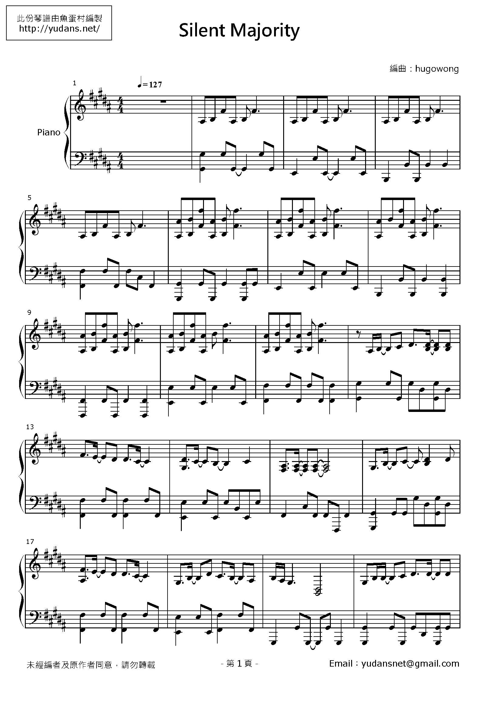 Silent Majority Stave Sheet Page 1