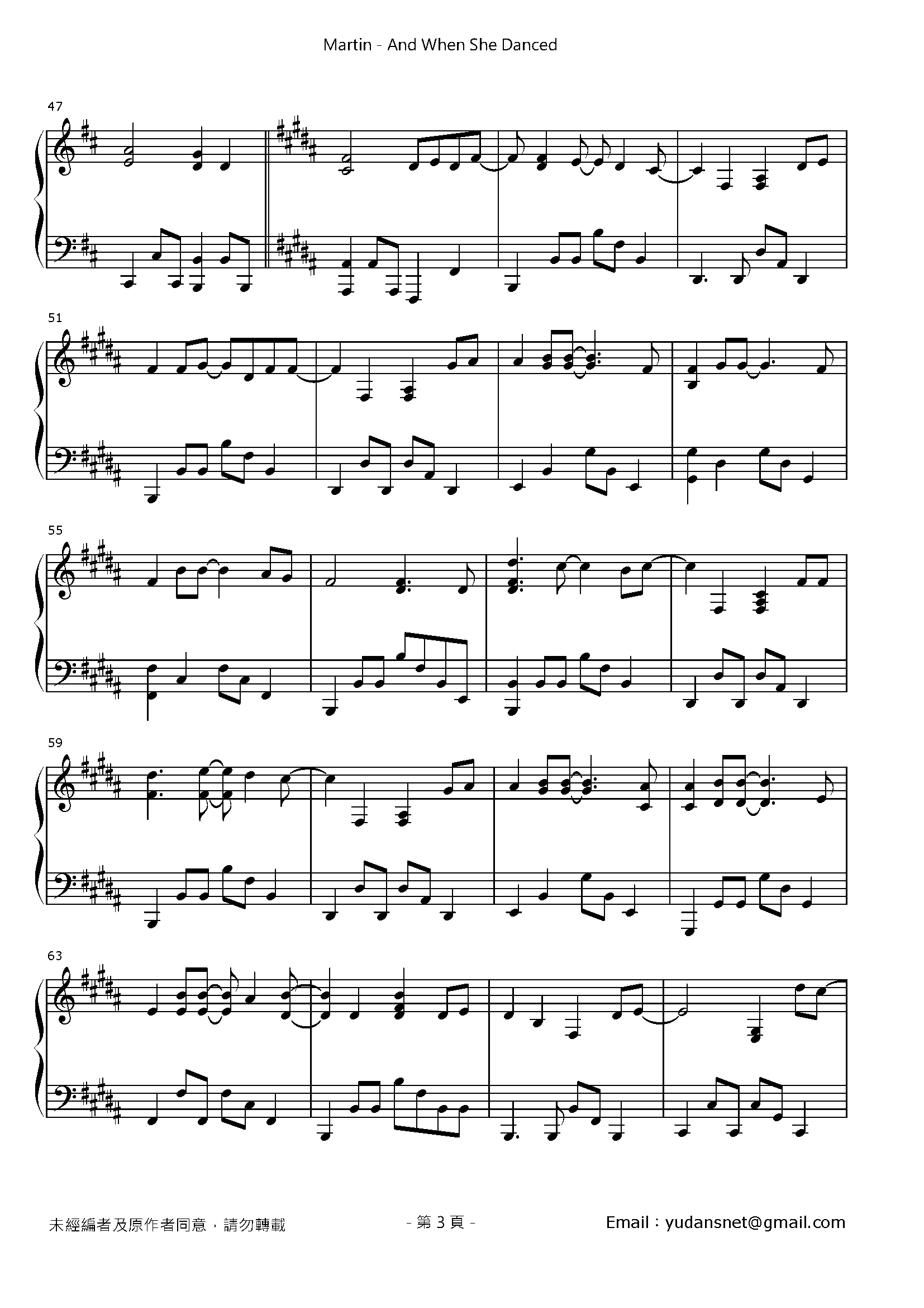 And When She Danced Stave Sheet Page 3